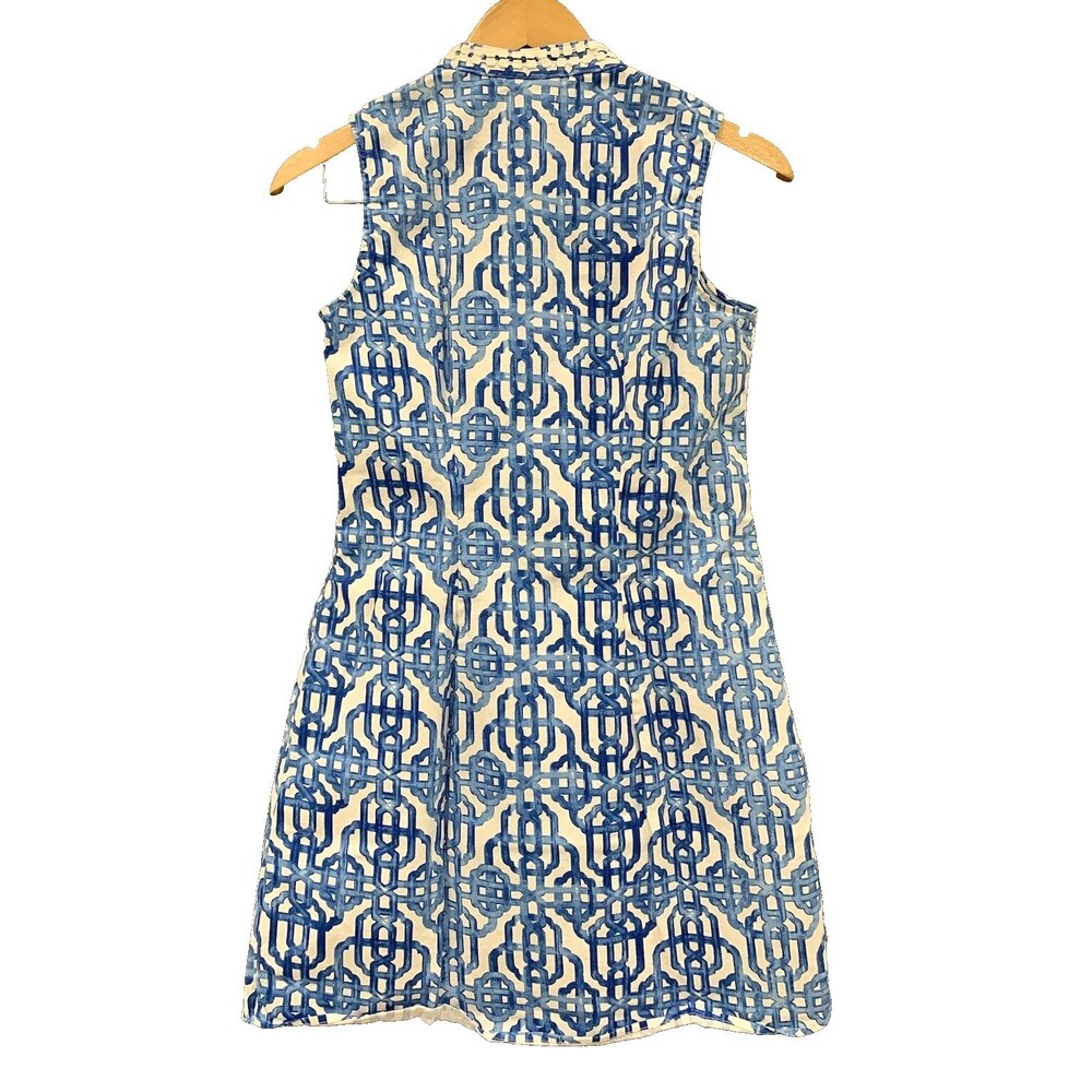 Mud Pie Kate Cotton Crochet Shift Dress Sz S Blue White Painterly Lattice Resort - Picture 5 of 15